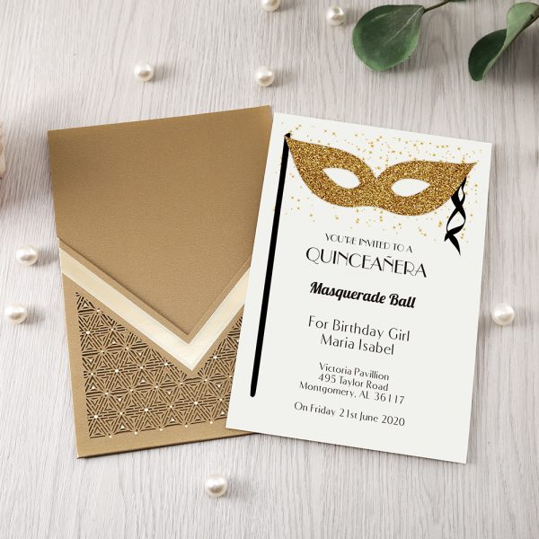 Golden ‘V’ pullout lasercut invitation card