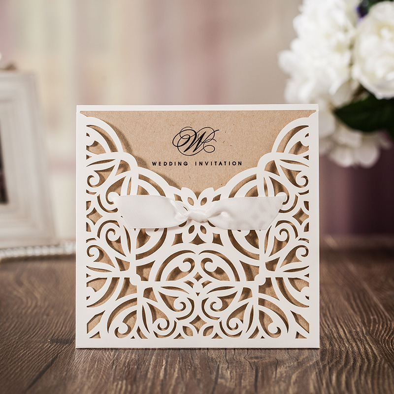 White and Golden lasercut modern invitation card