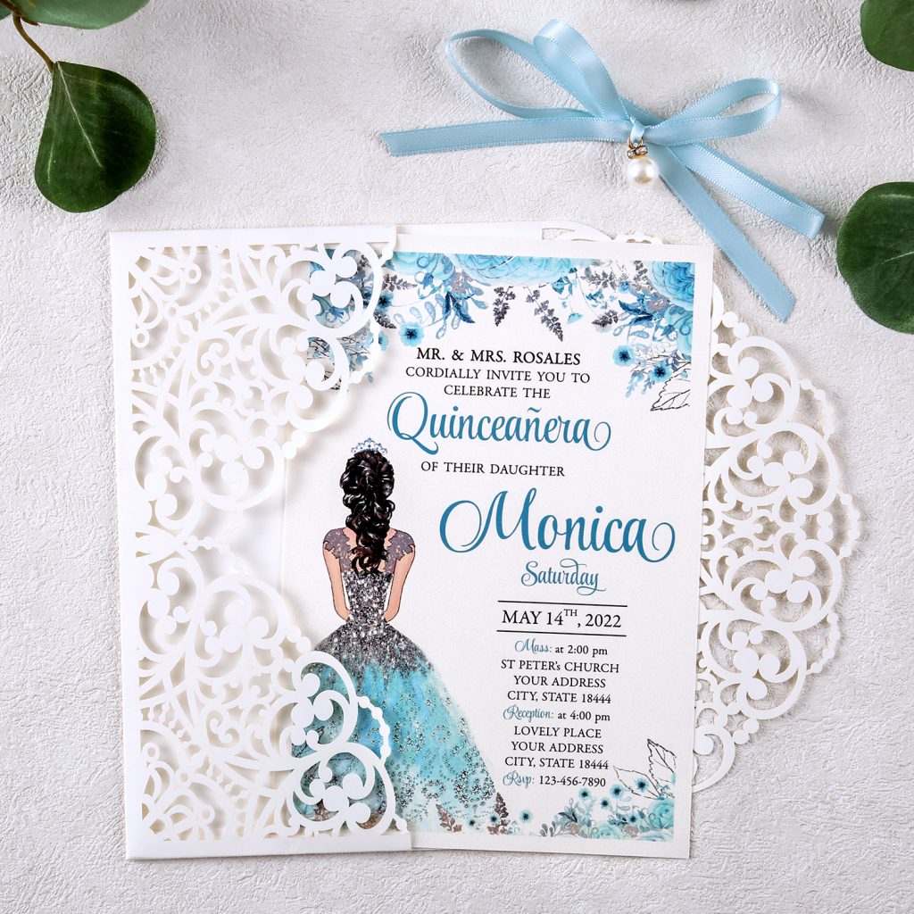 Blue lasercut Quinceanera invitation card Invitationcards