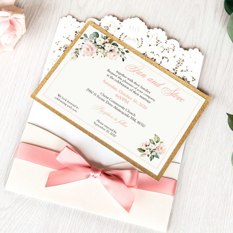 Golden ‘V’ pull-out laser-cut invitation card - Invitationcards